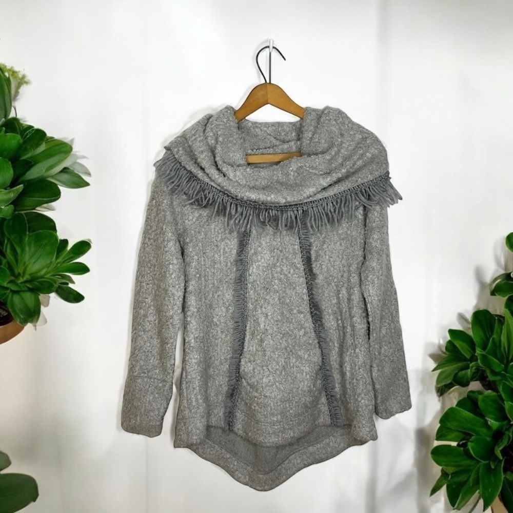 Anthropologie Angel of the North Wool Blend Fringe Cowl Neck Sweater XS NWT